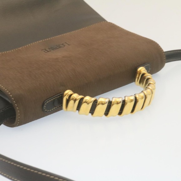 LOEWE Twist handle Velazquez Hand Bag Leather 2way Black Brown Auth am2237g - Picture 6 of 10